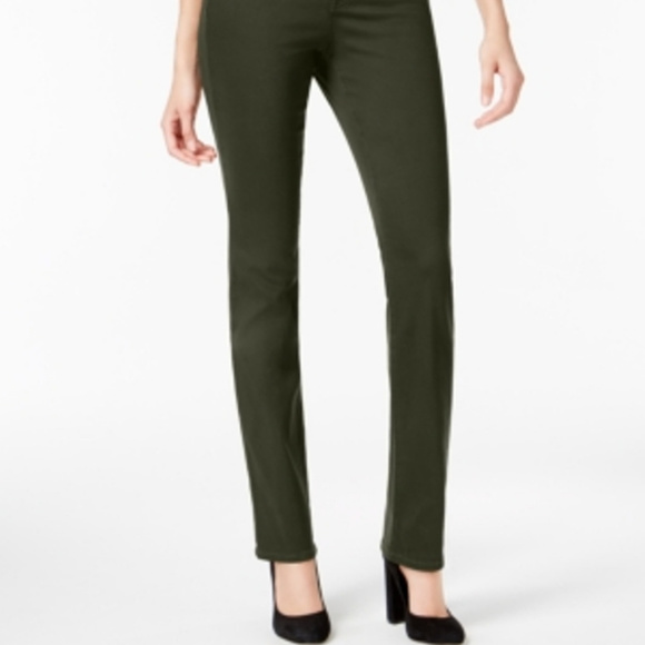 Style&Co Rail Straight Leg Embroidered Olive Jeans - Picture 2 of 8